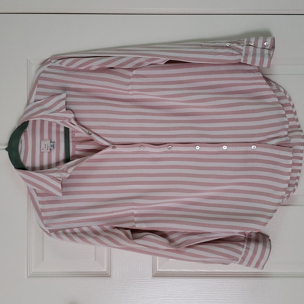 Pink + white long-sleeved button down: medium